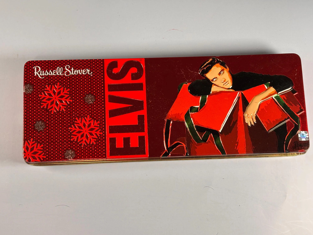 Elvis Presley Russell Stover Christmas Candy Tin Collectible Box 2009 12x5”